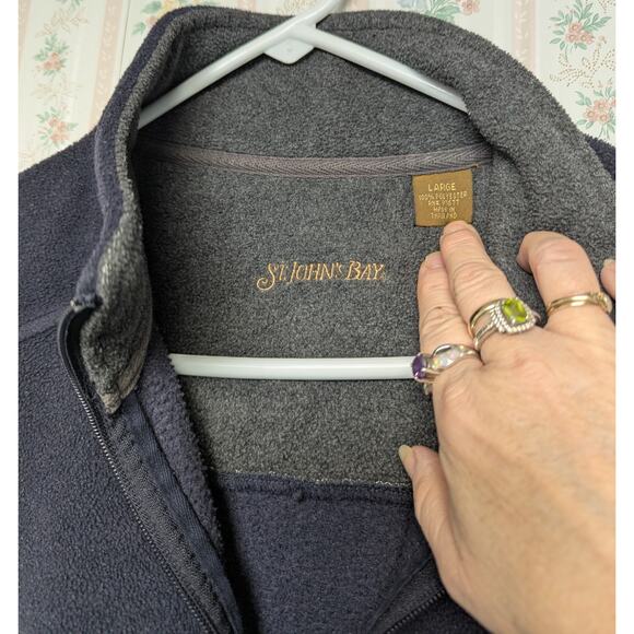 St John's Bay Quarter Zip Pullover MENS SIZE Medium Black Fleece Sweater comfy - Picture 4 of 8